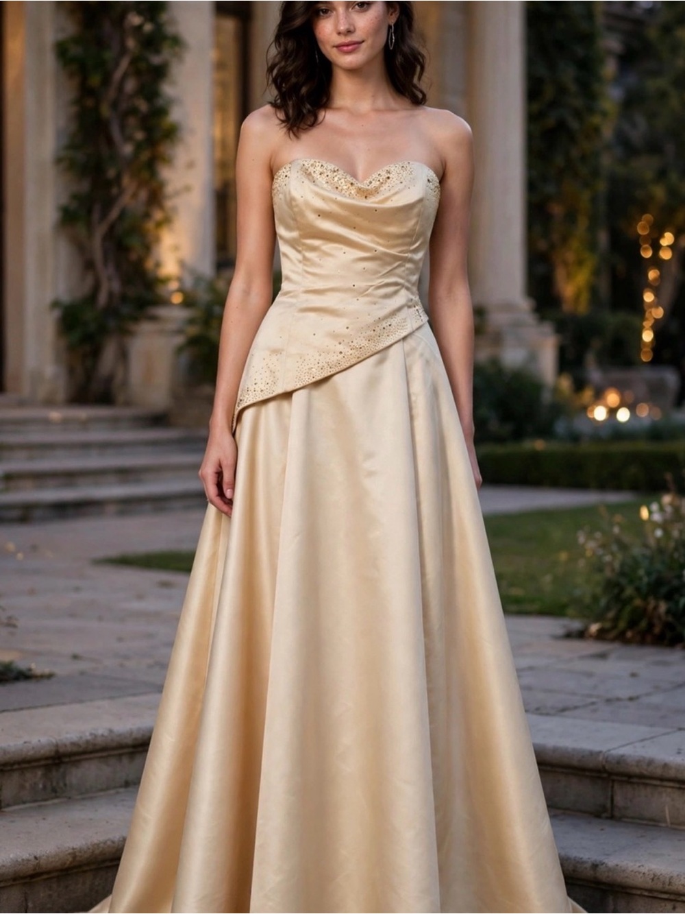 Strapless Gold Evening Gown